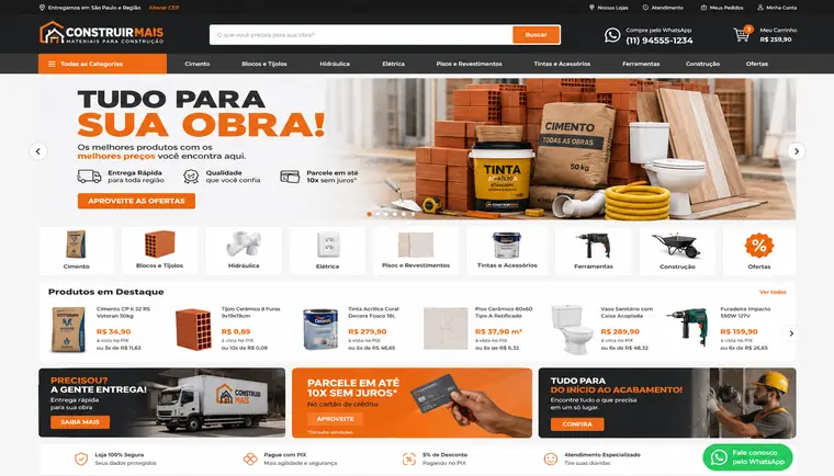 Modelo de site para Materiais de Construção