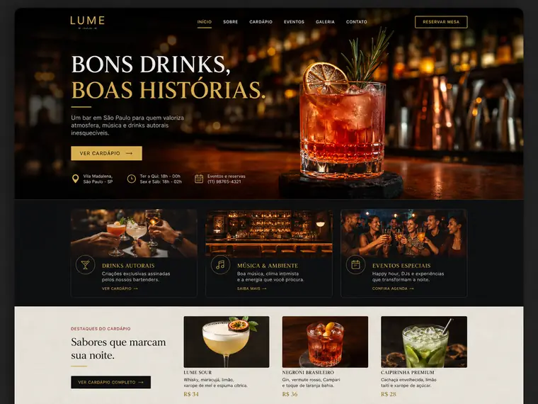 Modelo de site para Bar